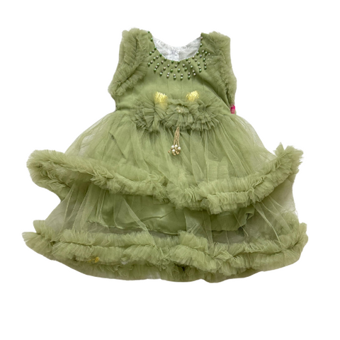 Olive Fancy Frock with Matching Pajama for Girls