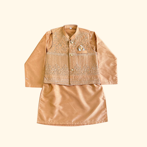 Boys' Festive Kurta Set with Embroidered Waistcoat