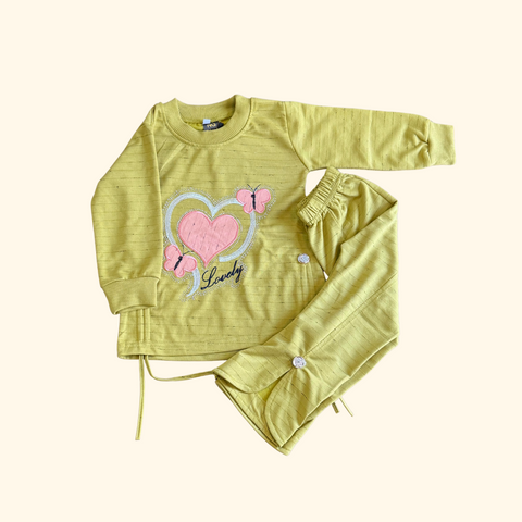 Cozy 2 Piece Set For little Girls with Heart Design