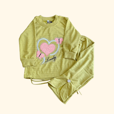 Cozy 2 Piece Set For little Girls with Heart Design