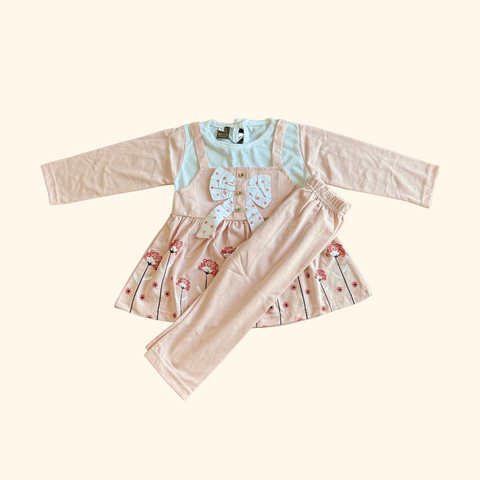 Sweet Floral Pinafore 2 Piece Dress & Leggings Set
