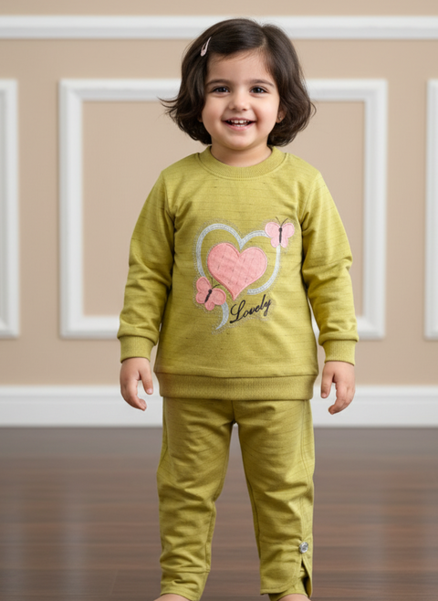 Cozy 2 Piece Set For little Girls with Heart Design