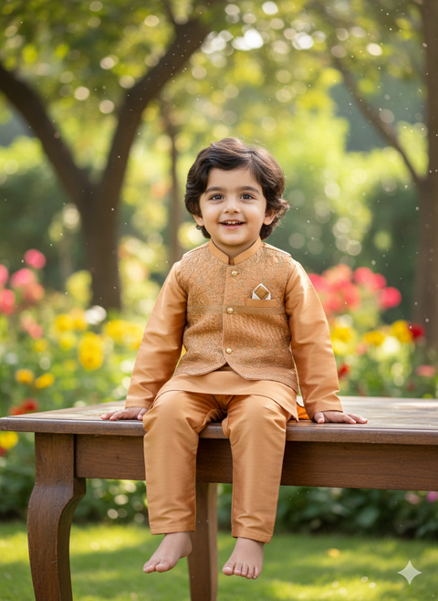 Boys' Festive Kurta Set with Embroidered Waistcoat