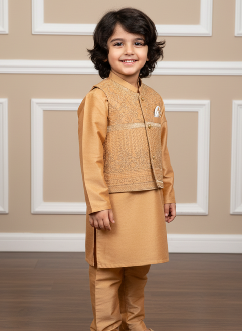 Boys' Festive Kurta Set with Embroidered Waistcoat