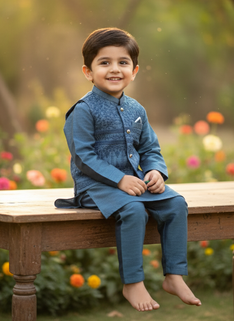 Boys' Stylish Kurta Set with Designer Waistcoat